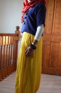 Cropped t shirt with maxi skirt